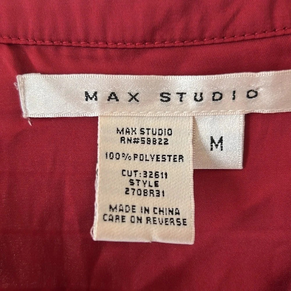 Max Studio Women's Size M Red Long Sleeve Satin Half Button Down Casual Blouse - Picture 2 of 5